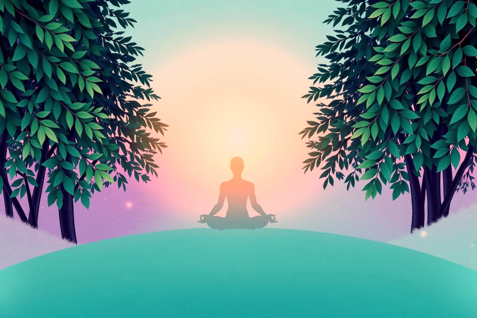 Figura in meditazione immersa nella natura